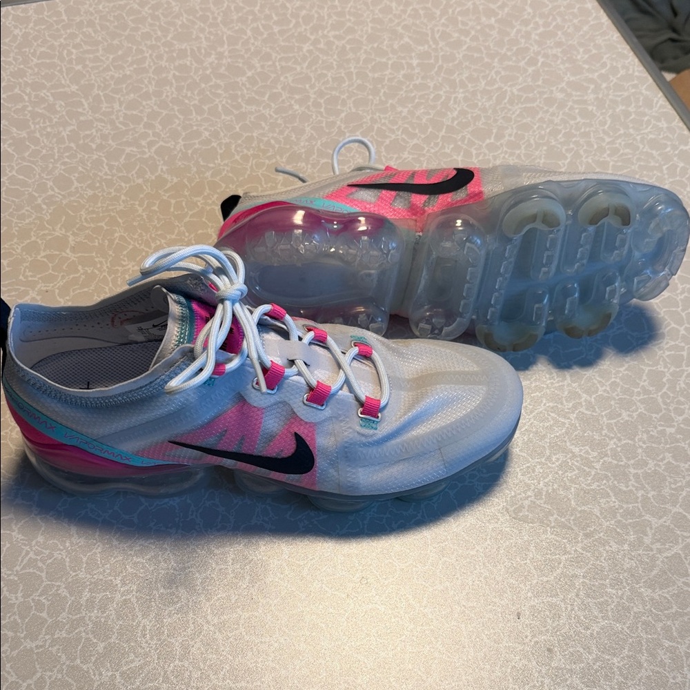 Nike Air VaporMax in White with Pink and Blue Accents